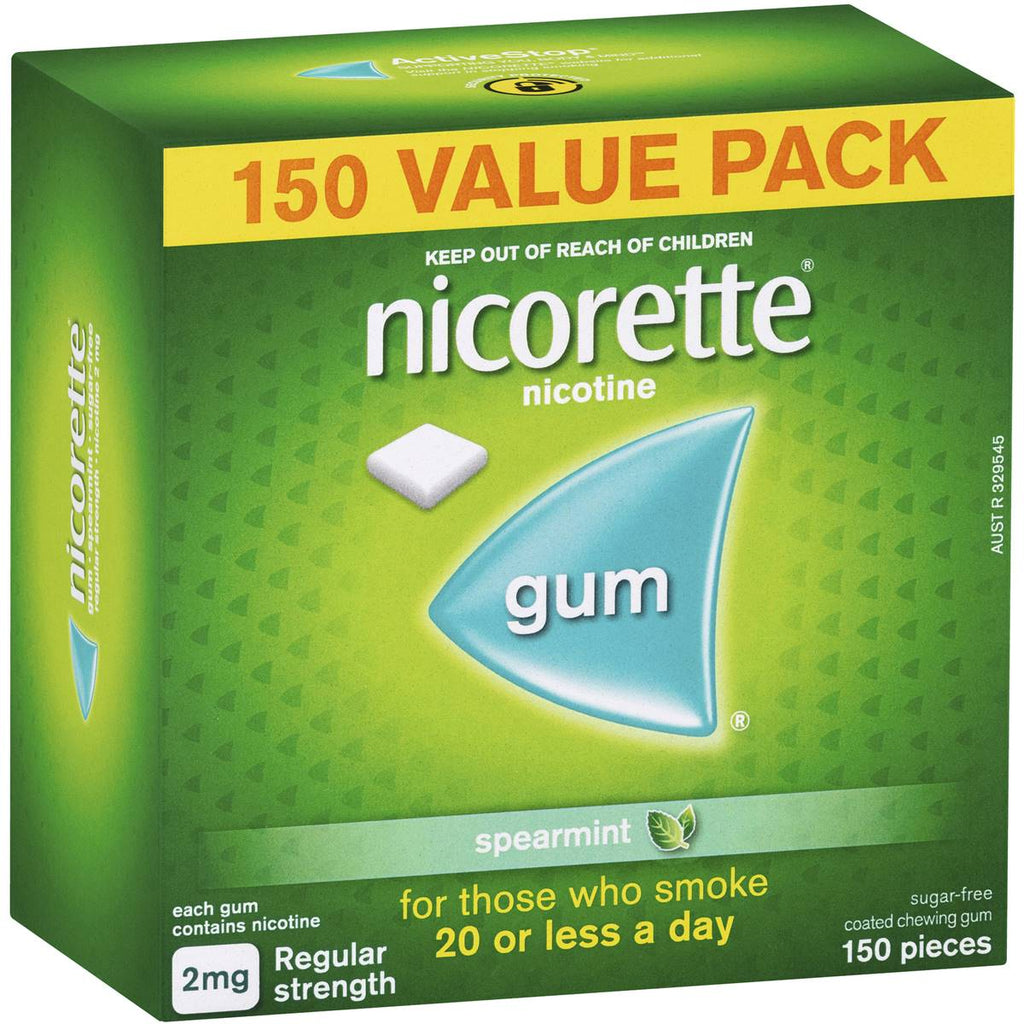 Nicorette Quit Smoking Gum 2mg Regular Strength Spearmint (150 pack)